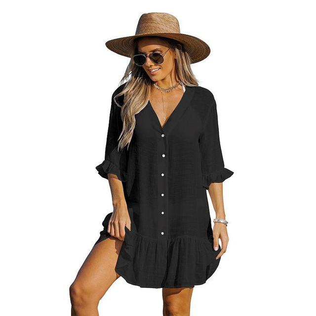 Womens CUPSHE Semi-Sheer Ruffled Cover-Up Dress Product Image