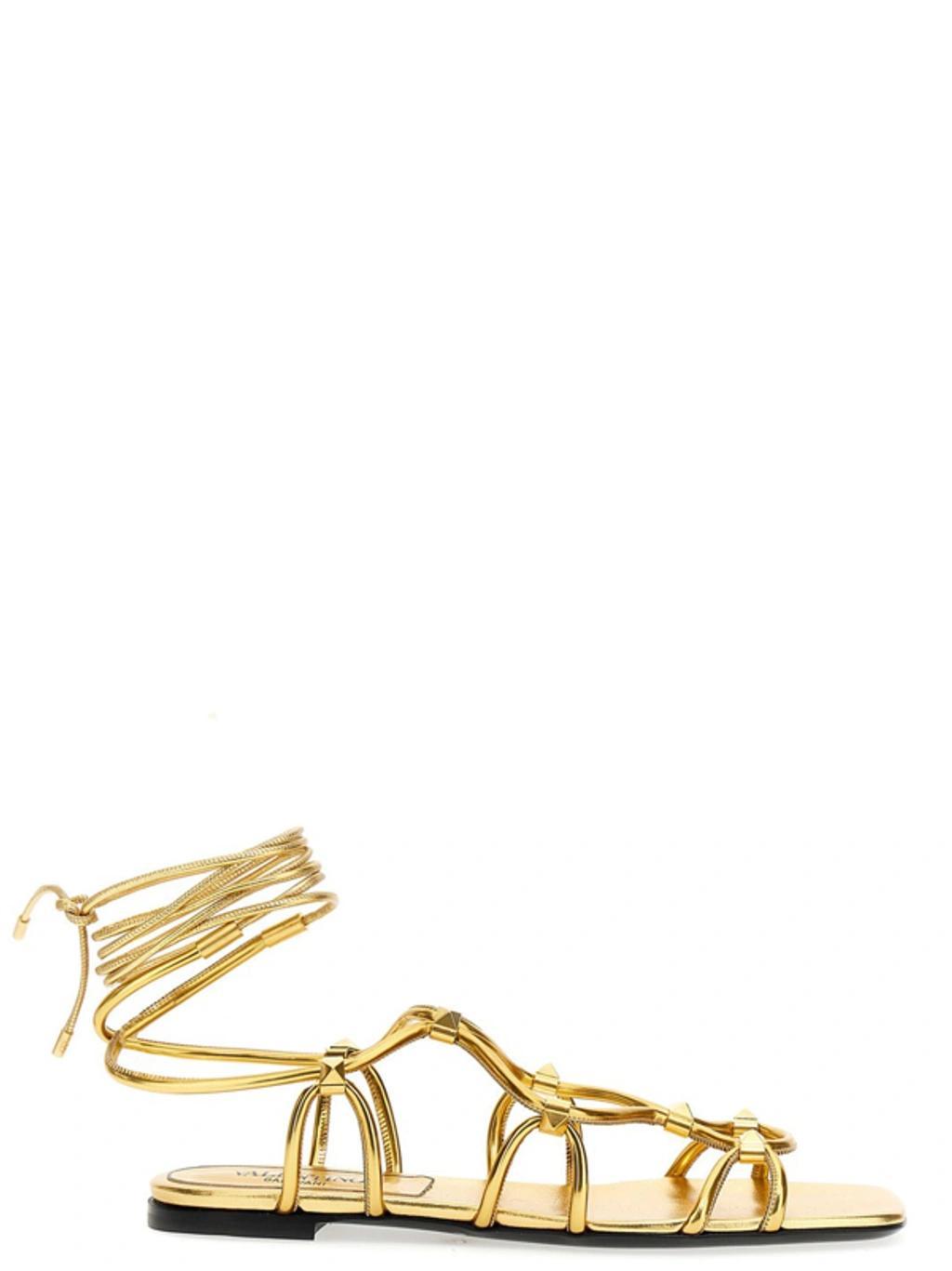 Rockstud Net Lace-up Sandals In Antique Brass Product Image