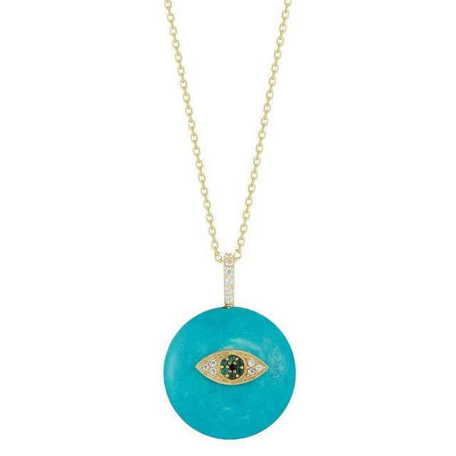 Sunkissed Sterling 14k Gold Over Silver Cubic Zirconia & Simulated Turquoise Evil Eye Necklace, Womens Gold Tone Product Image