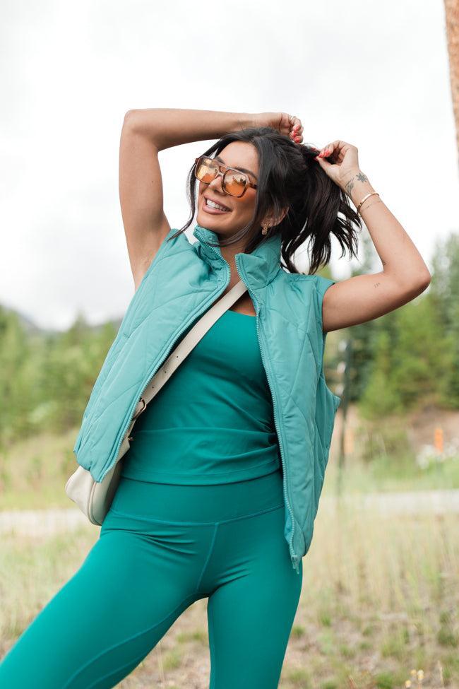 Mountainside Moment Teal Cropped Puffer Vest Product Image