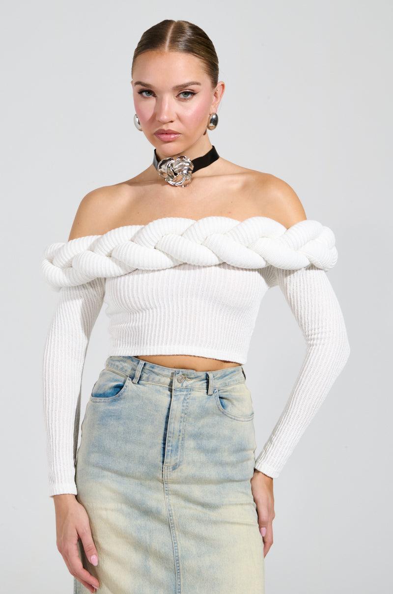 NOT ALONE OFF THE SHOULDER SWEATER IN IVORY Product Image