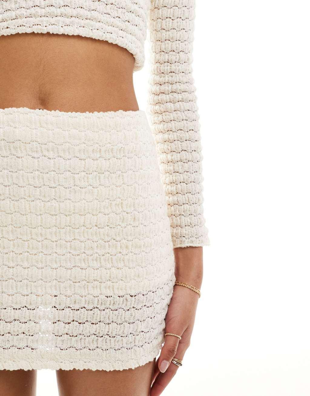 Bershka textured mini skirt in ecru Product Image