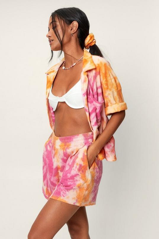 Toweling Tie Dye Shirt and Shorts 3pc Set Product Image