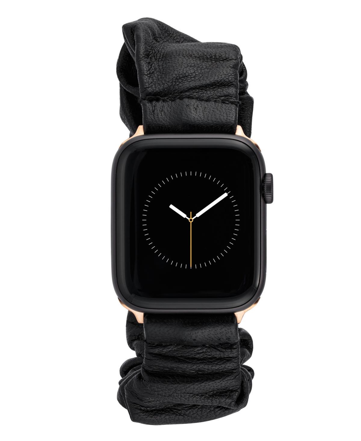 Anne Klein Womens Black Genuine Leather Scrunchie Band Compatible with 38/40/41mm Apple Watch Product Image