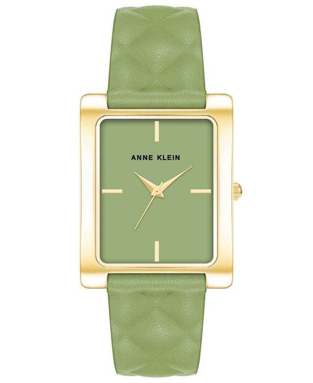 Anne Klein Womens Three Hand Quartz Rectangular Gold-Tone Alloy and Green Genuine Leather Strap Watch, 32mm - Gold Product Image