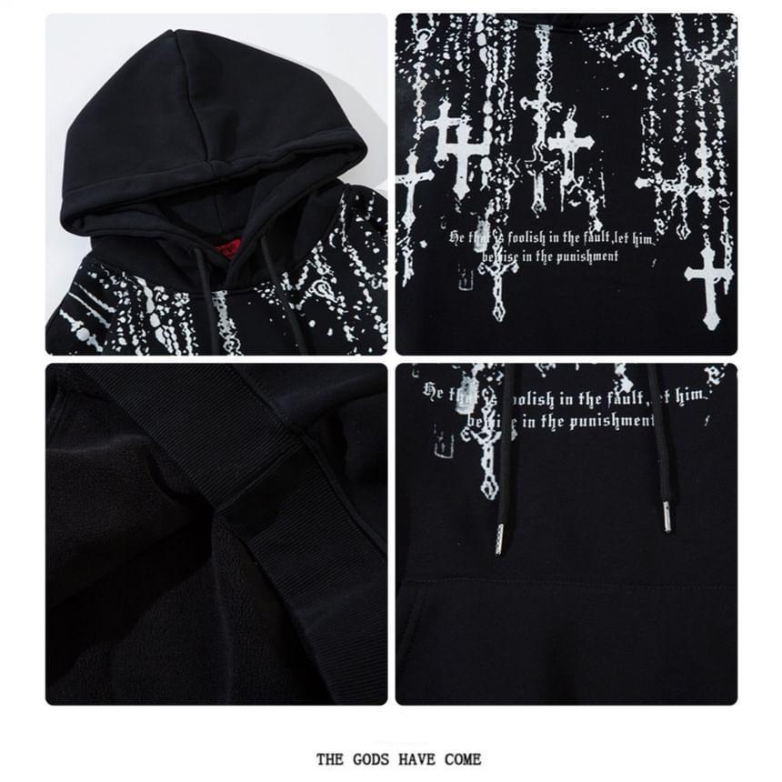 Cross Print Oversized Hoodie Product Image