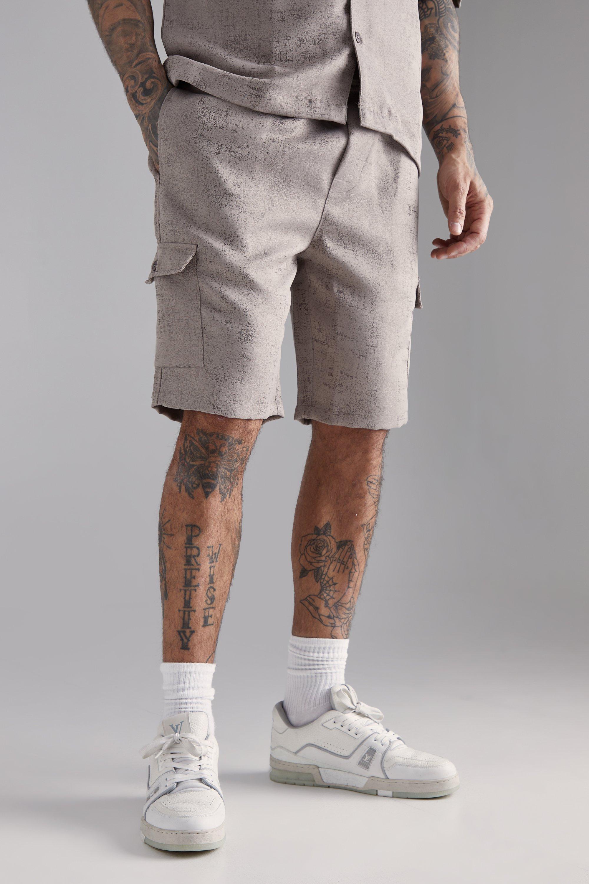 Tall Elasticated Waist Textured Cargo Short In Stone | boohooMAN USA Product Image