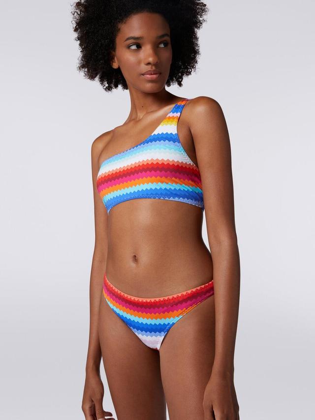 One-shoulder bikini in zigzag print stretch nylon Multicoloured | Missoni Product Image