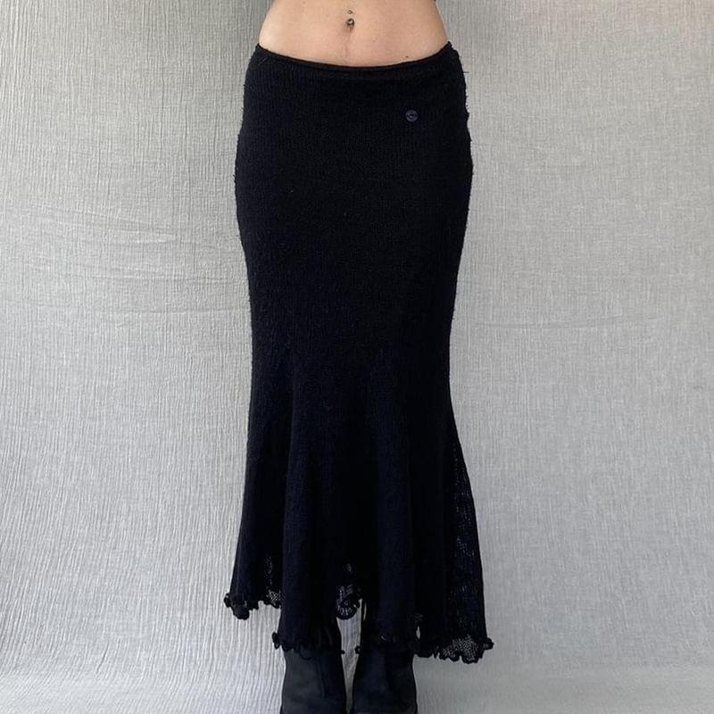 Low Rise Plain Knitted Maxi Pencil Skirt Product Image