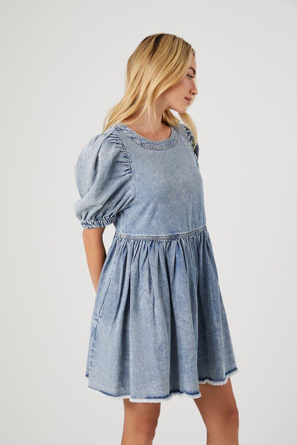 Denim Puff-Sleeve Mini Dress | Forever 21 Product Image