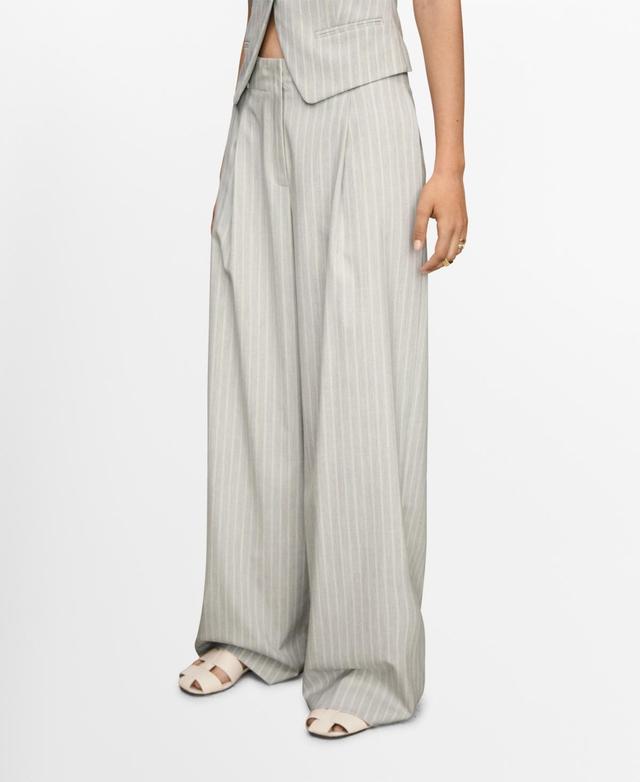 Mango Womens Wide Leg Striped Pants Product Image