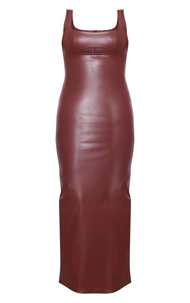 Chocolate Faux Leather Cut Out Midaxi Dress Product Image