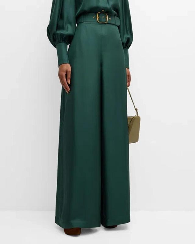 ZIMMERMANN Illustration Belted Silk Pants In Green Product Image