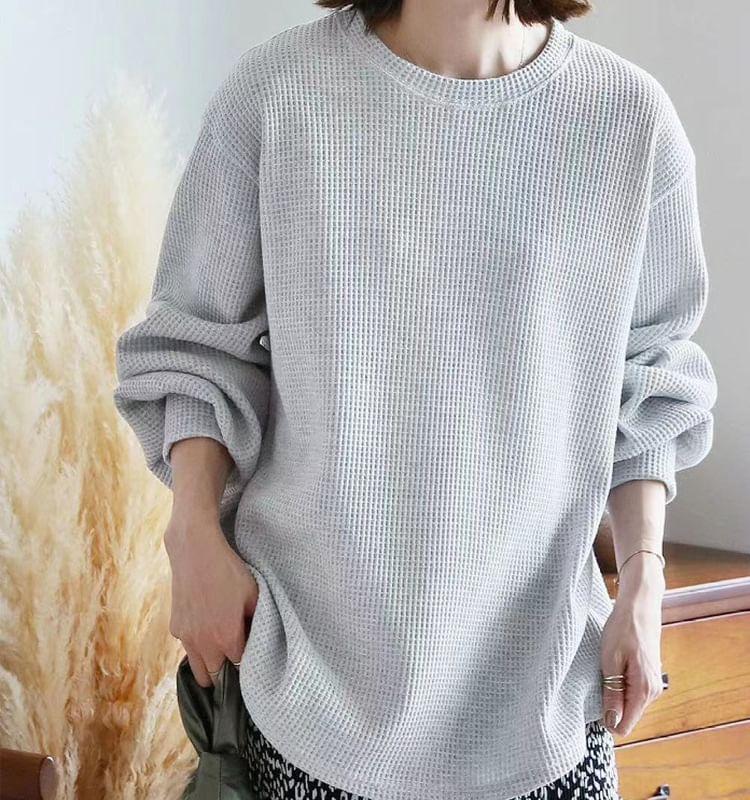 Drop Shoulder Round Neck Plain Oversized Pullover Product Image