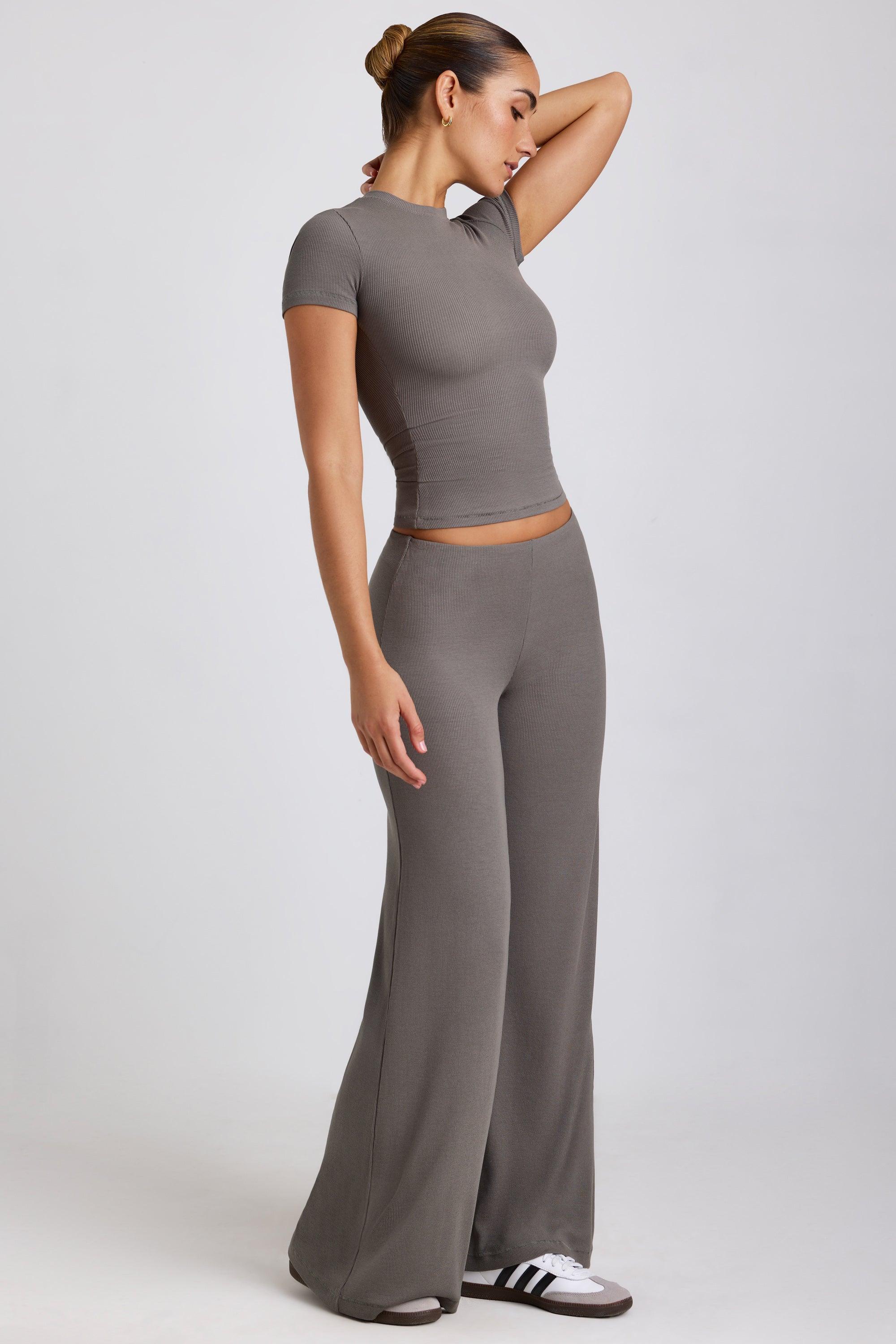 Petite Mid Rise Wide Leg Trouser in Grey Product Image