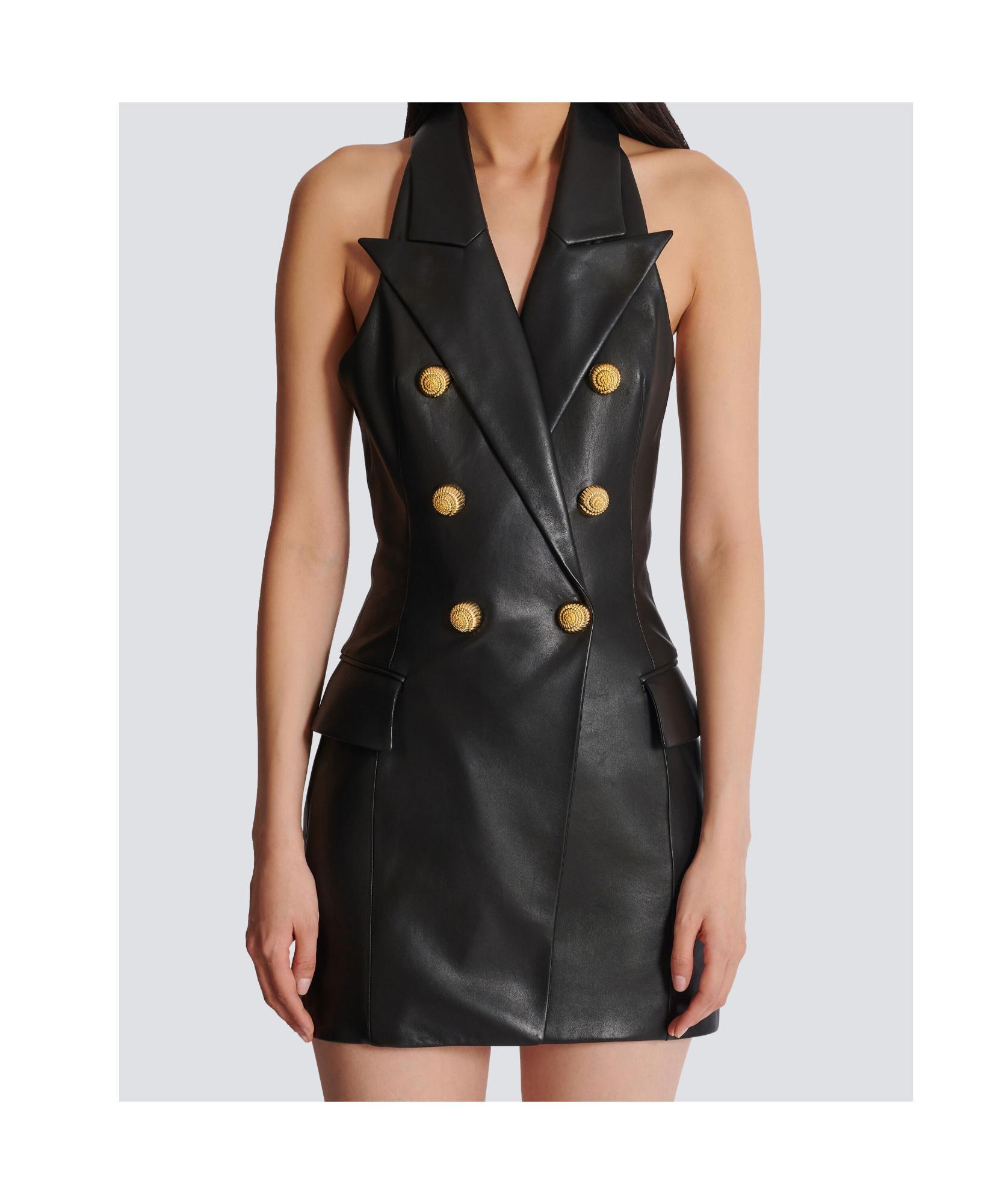 BALMAIN Leather Halterneck Dress In Black Product Image