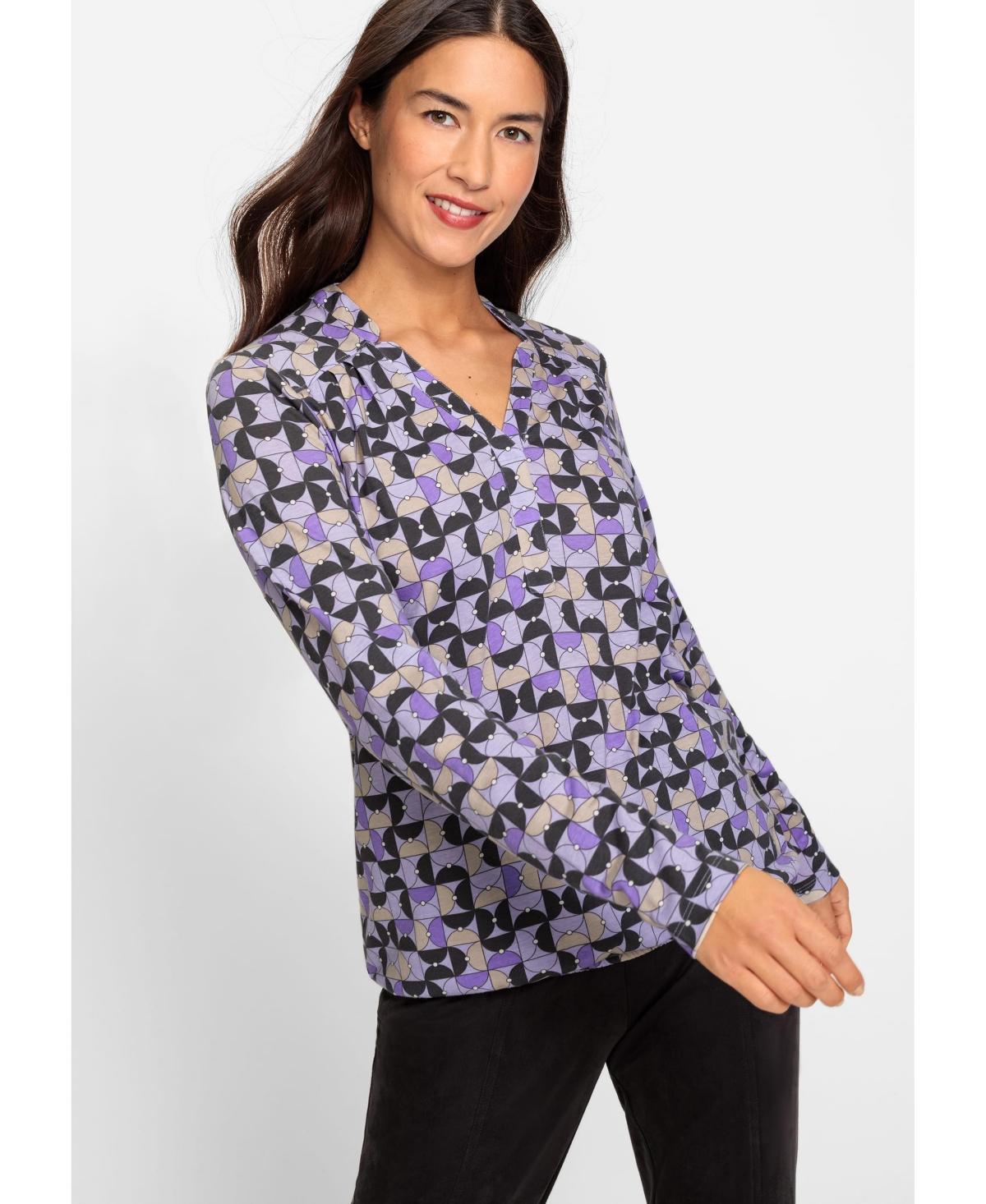 Women's Long Sleeve Allover Print Geo Print T-Shirt containing TENCEL[TM] Modal Product Image