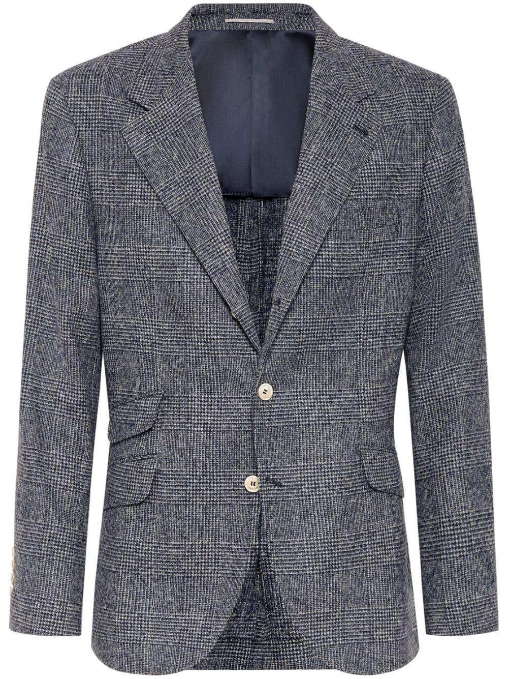 Single-breasted Checked Blazer In Blue Product Image