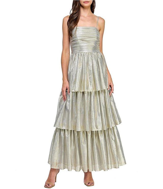 Layered with Love Fernanda Square Neck Tiered Ruffle Jacquard Gown Product Image