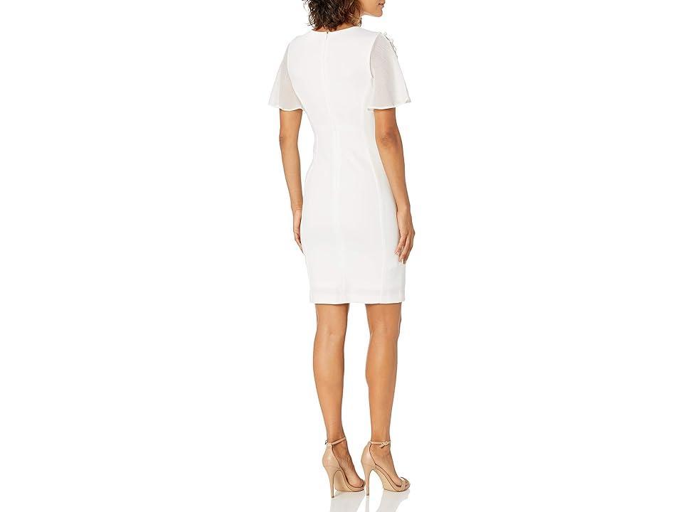 Calvin Klein Women's Petite Button Chiffon Flutter Sleeve Sheath Dress (Cream) Women's Dress Product Image