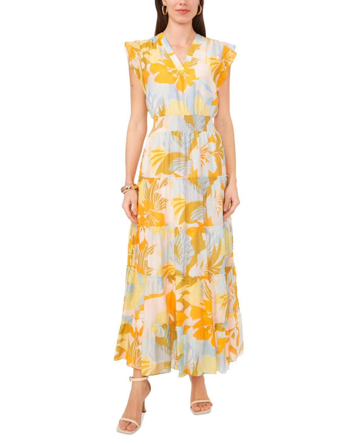 Vince Camuto Womens Printed Cap-Sleeve Tiered Maxi Dress Product Image