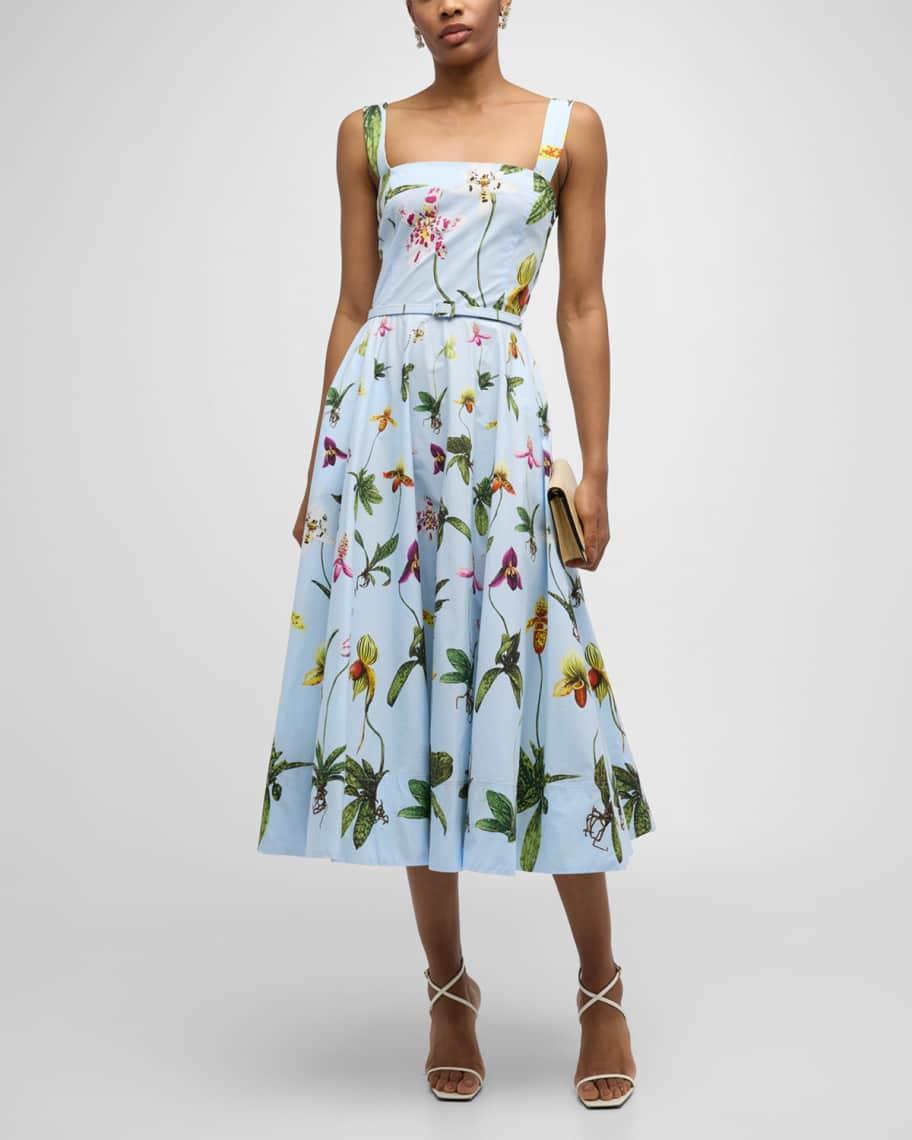 Orchids Cotton Poplin Belted Midi Tank Dress Product Image