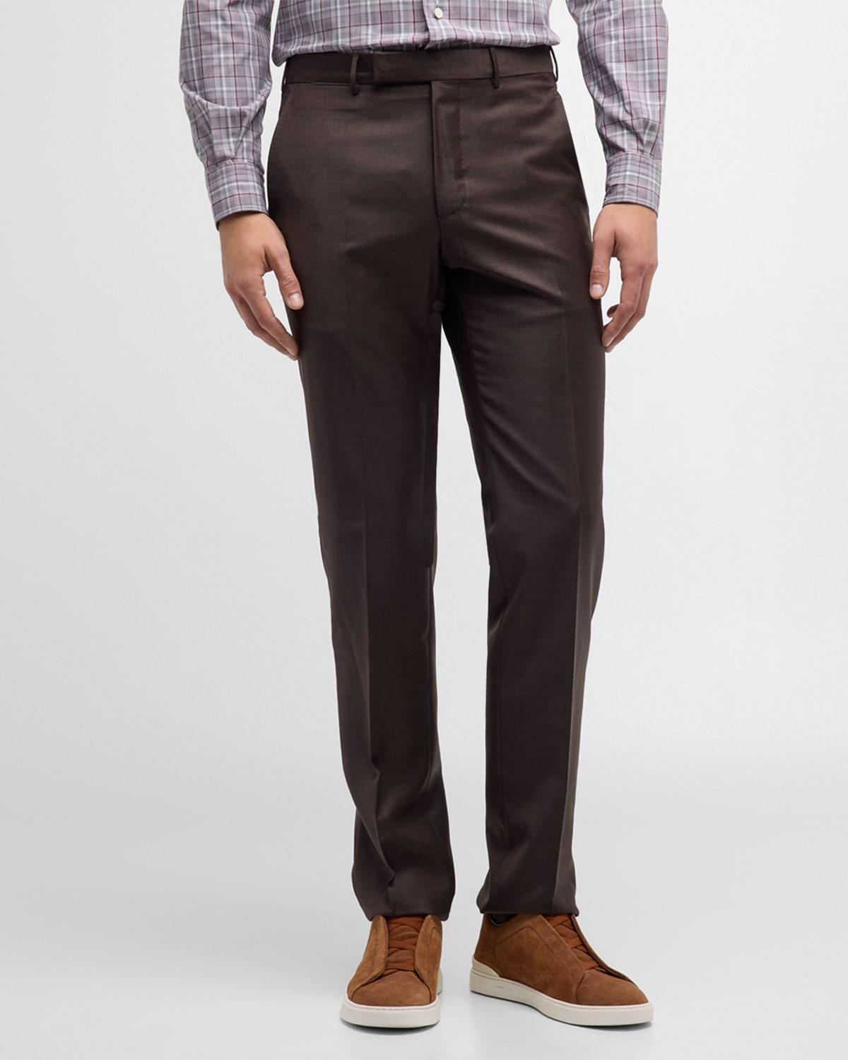 Mens Flat-Front Wool Pants Product Image