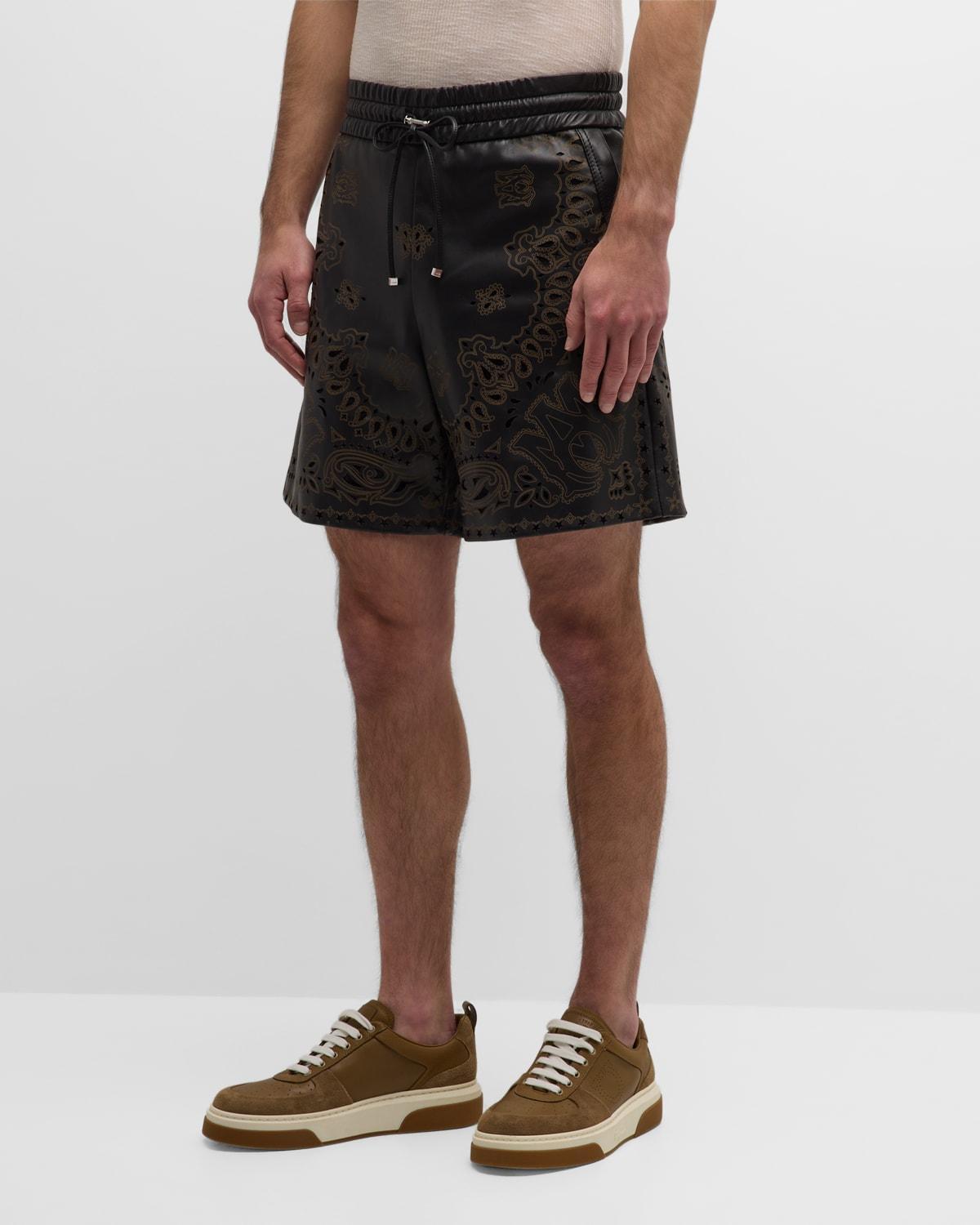 Mens Leather Laser-Cut Bandana Shorts Product Image