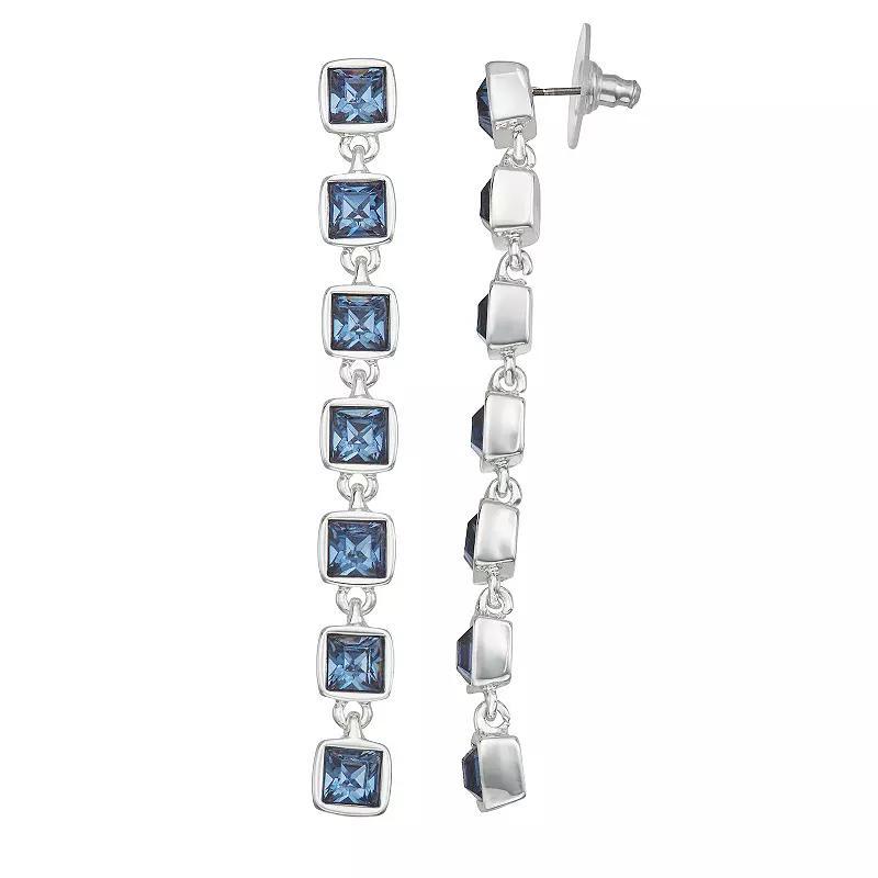 Nine West Silver Tone Blue Stone Linear Drop Earrings, Womens Product Image