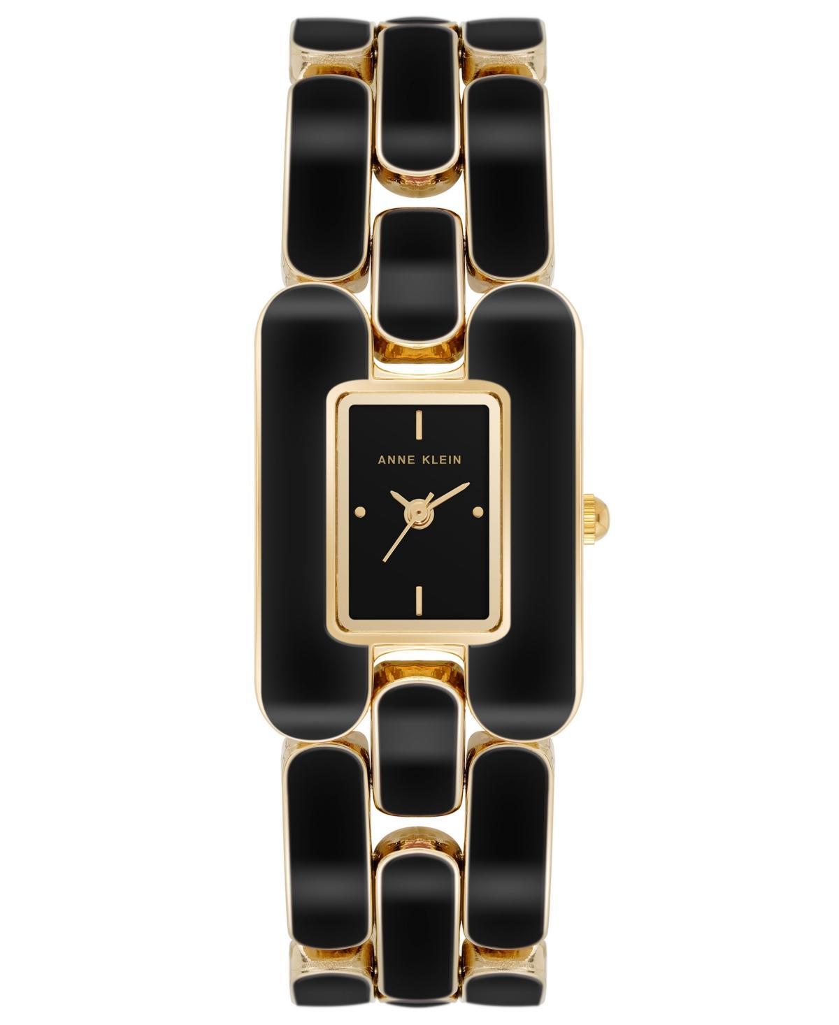 Anne Klein Womens Three Hand Gold-Tone Alloy Enamel Watch, 22mm x 32mm - Gold-Tone, Black Product Image