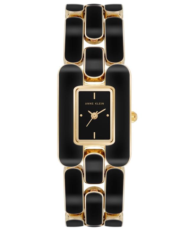 Anne Klein Womens Three Hand Gold-Tone Alloy Enamel Watch, 22mm x 32mm - Gold-Tone, Black Product Image