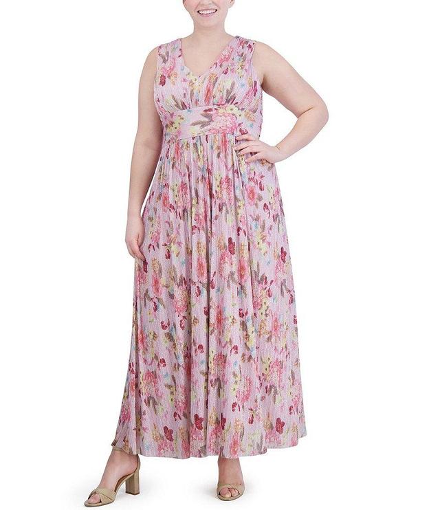 Jessica Howard Plus Size Sleeveless V-Neck Floral Chiffon Maxi Dress Product Image