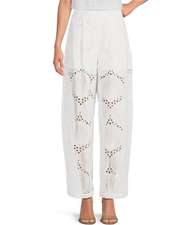 COREY LYNN CALTER Antonella Shell Pattern Eyelet Straight Leg Flat Front Pull-On Pant Product Image