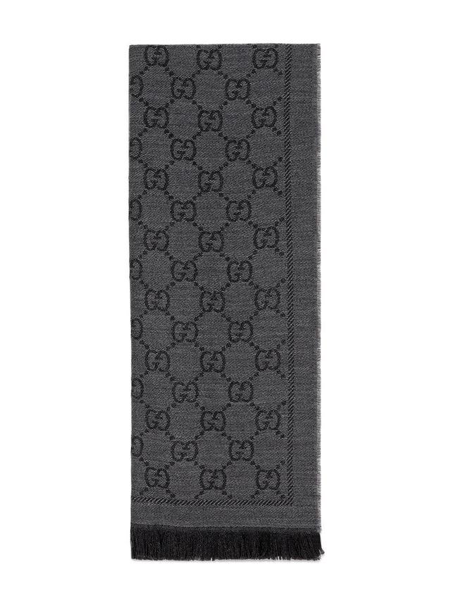 Gg Motif Wool Scarf In Grey Product Image