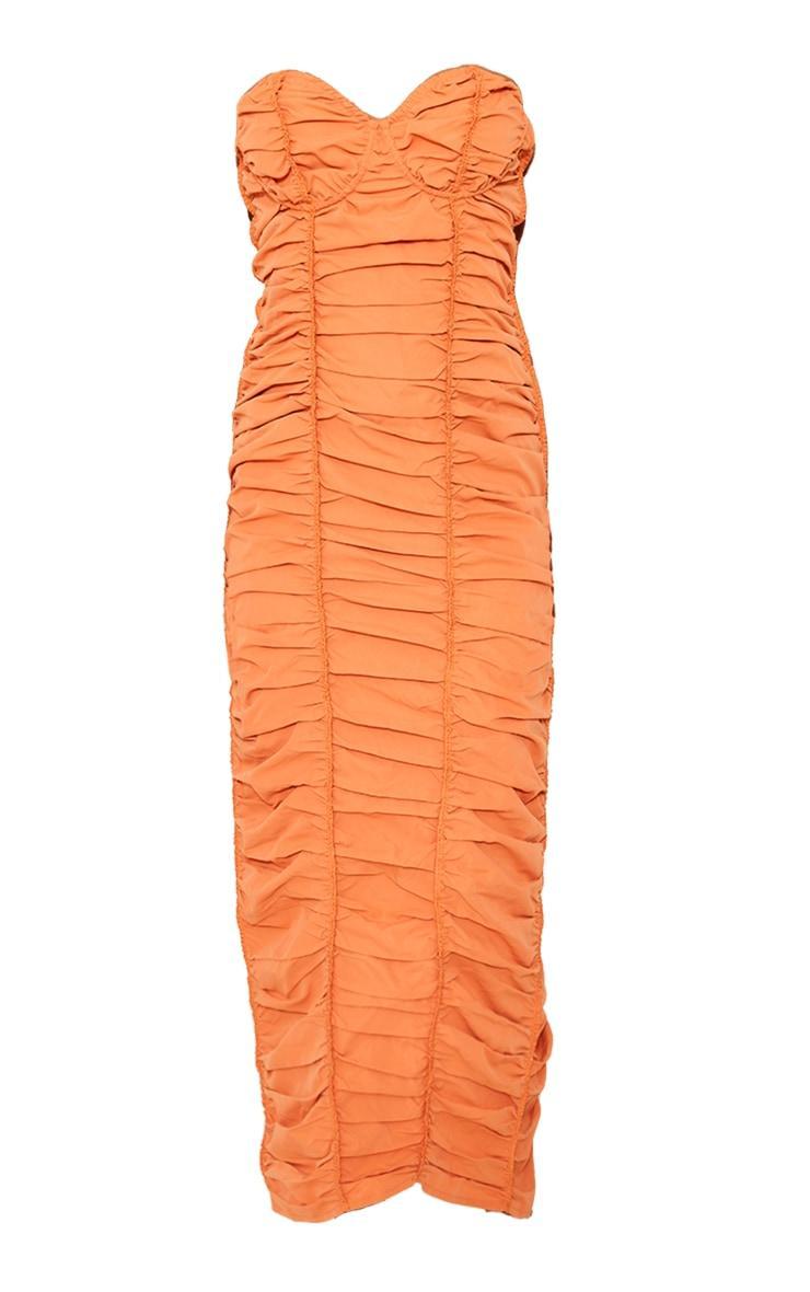 Orange Ruched Underwired Strappy Back Midaxi Dress Product Image