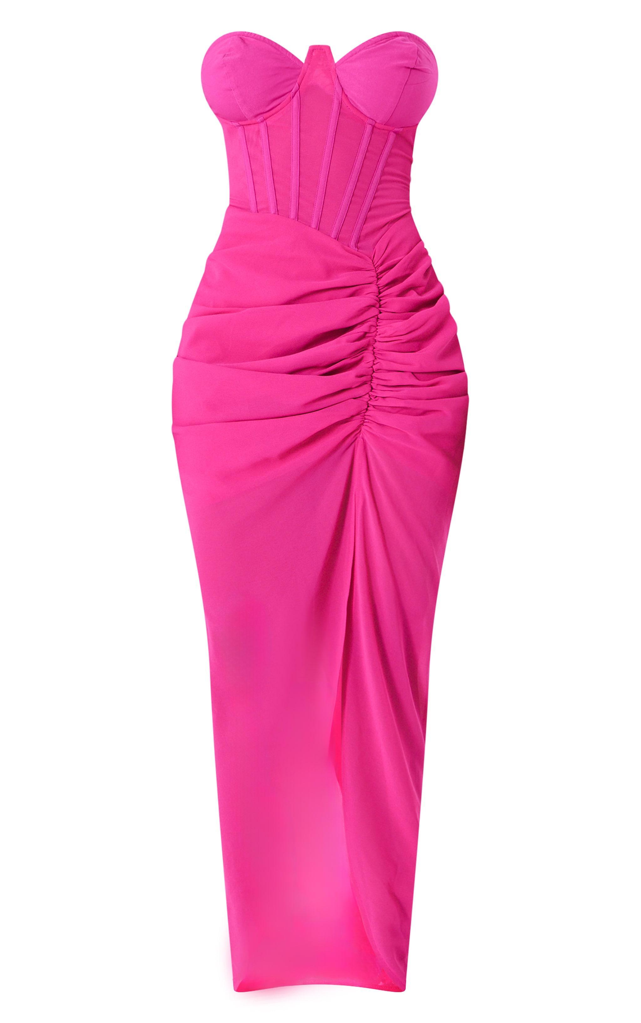 Shape Hot Pink Corset Detail Sleeveless Ruched Side Midi Dress Product Image