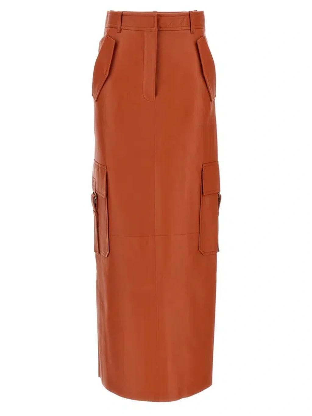 ZIMMERMANN Illustration Leather Cargo Maxi Skirt In Orange Product Image