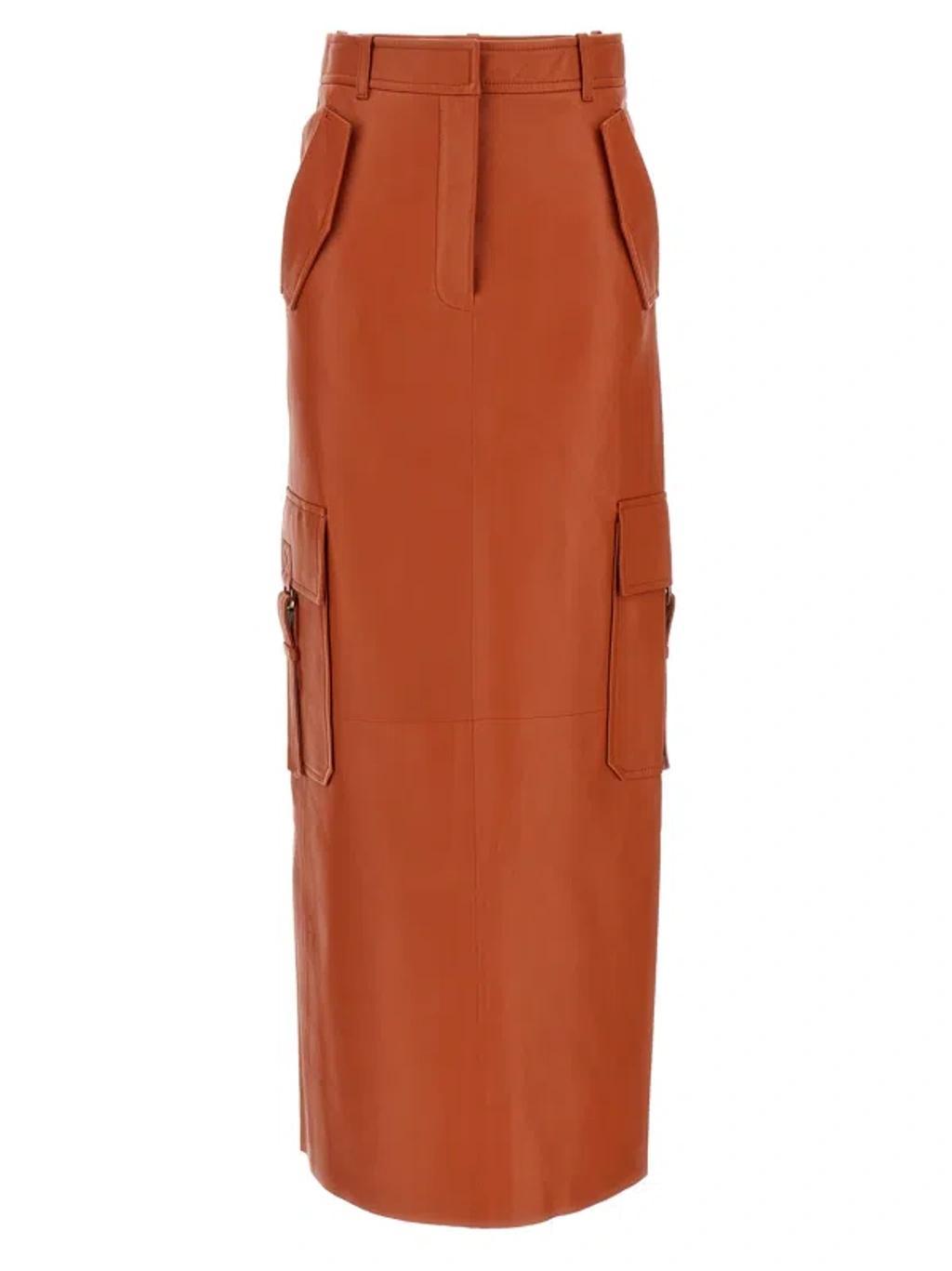 Illustration Leather Cargo Maxi Skirt In Red Product Image