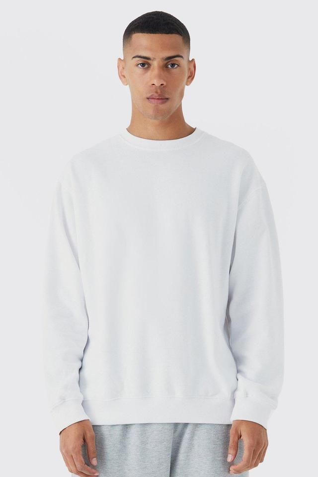 Mens White Basic Oversized Crew Neck Sweatshirt, White Product Image