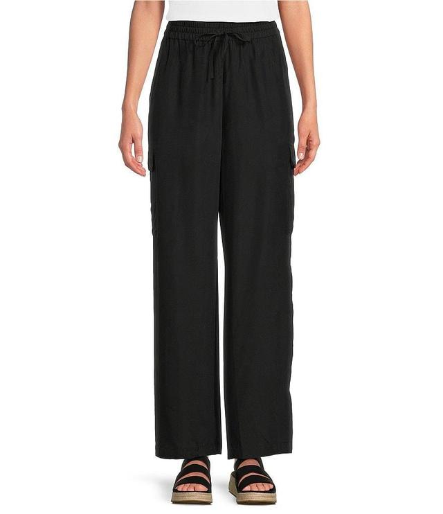 Eileen Fisher Petite Size Washed Silk Straight-Leg Pull-On Cargo Pocket Pants Product Image