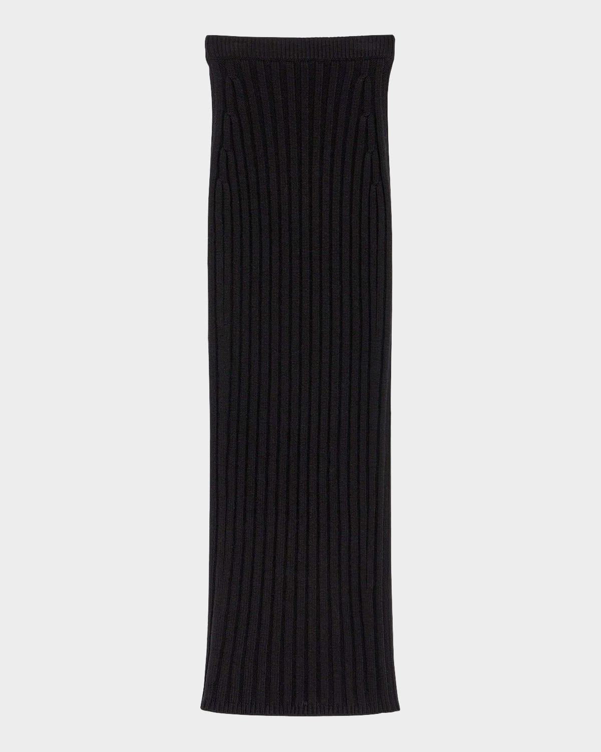 Ribbed Waist High-waisted Midi Skirt In Black Product Image