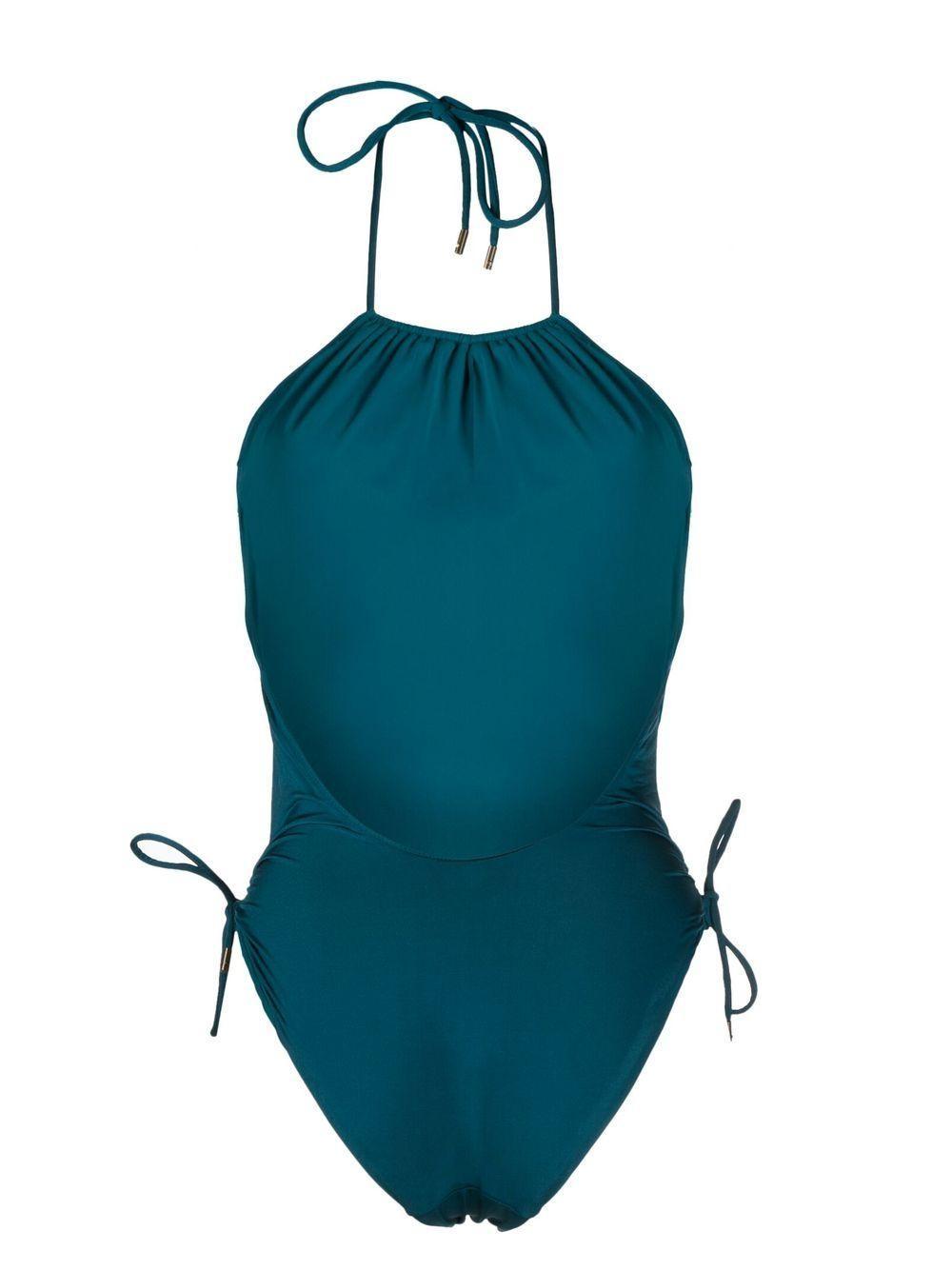 Lace-up Detail Swimsuit In Blue Product Image