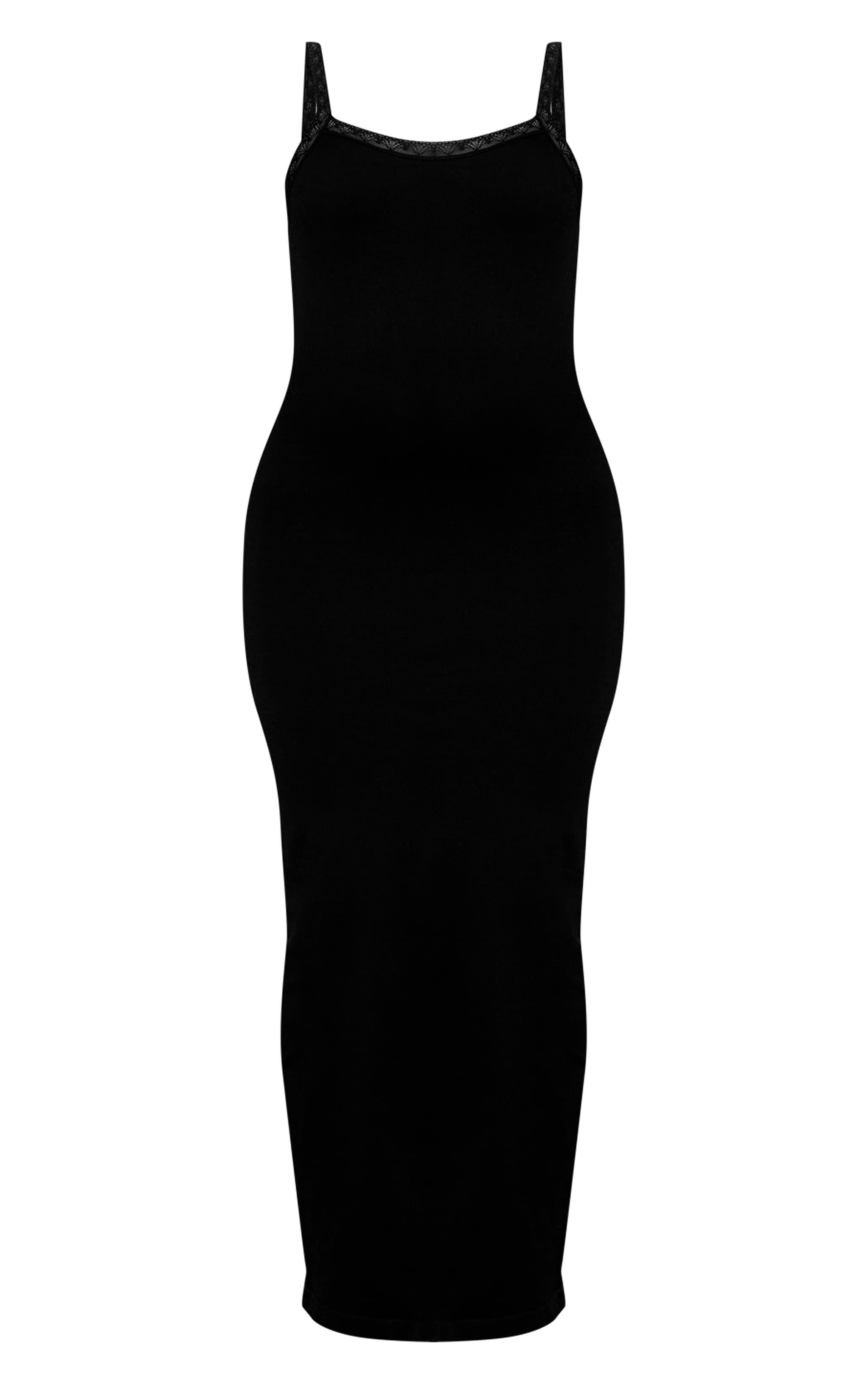 Black Snatched Sculpt Strappy Lace Midaxi Dress Product Image