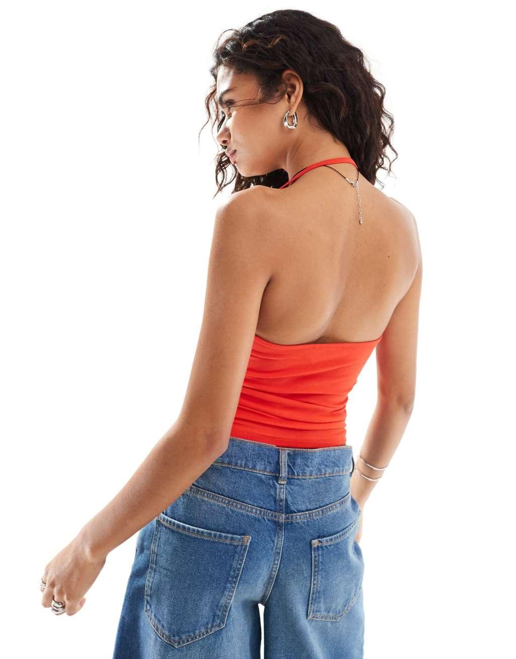 Weekday halter neck top in red Product Image