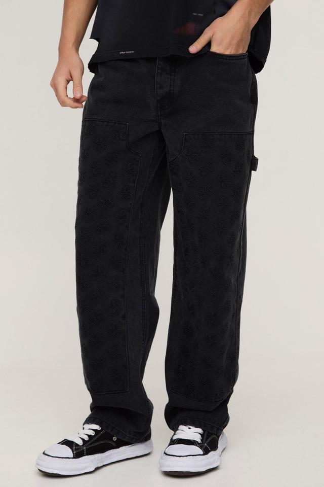 Relaxed Fit Embossed Carpenter Jeans | boohooMAN USA Product Image