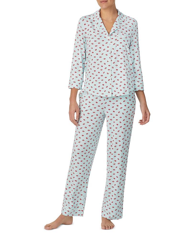 kate spade new york Brushed Cozy Jersey Lip Print 34 Sleeve Notch Collar Full Length Pajama Set Product Image