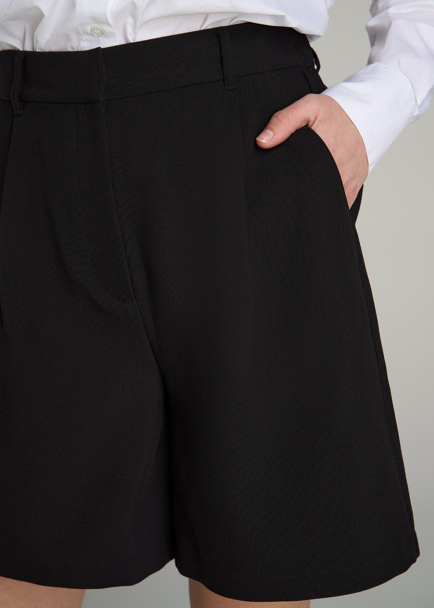 Pleated Tailored Shorts for Tall Women in Black Product Image