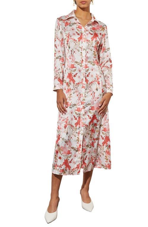 Ming Wang Watercolor Floral Long Sleeve Crpe de Chine Shirtdress Product Image