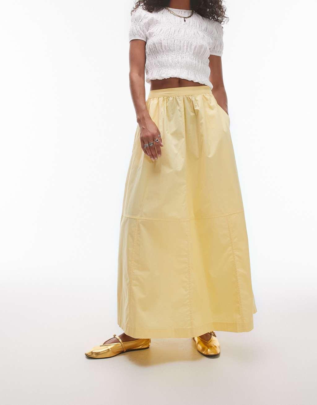 Topshop poplin full midi skirt in lemon yellow Product Image