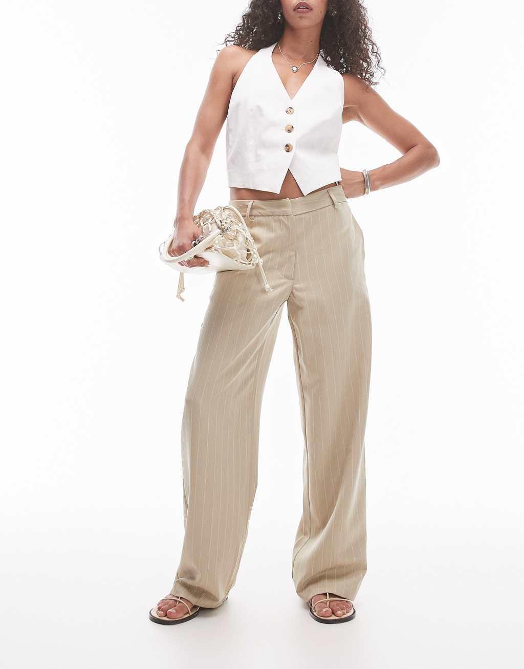 Topshop low slung stripe pants in sand product image